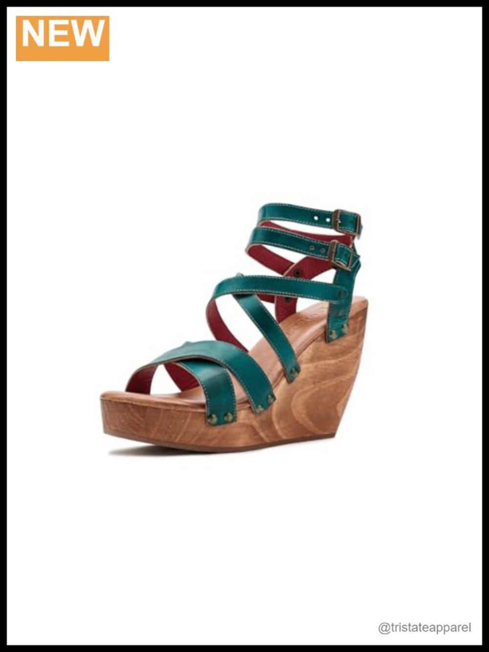 Vegetable Tanned Leather Wedge Heeled Sandals Ankle Strap
